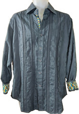 Robert Graham Tuxedo Style Embroidered Long Sleeve Button Black Contrast Trim M