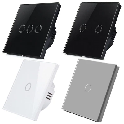 PURELED Glas Touch Lichtschalter Ausschalter Schalter mit LED Anzeige Weiß Schwarz Grau