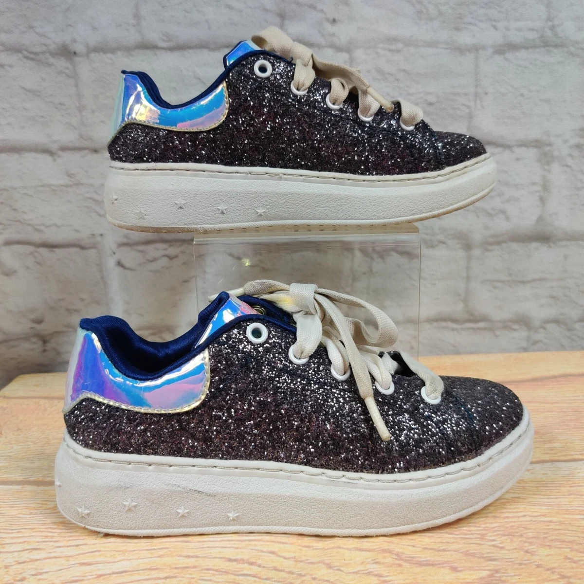 Skechers Girls High Street Glitter Rocker Sneakers Memory Foam Shoes Kids Sz 2