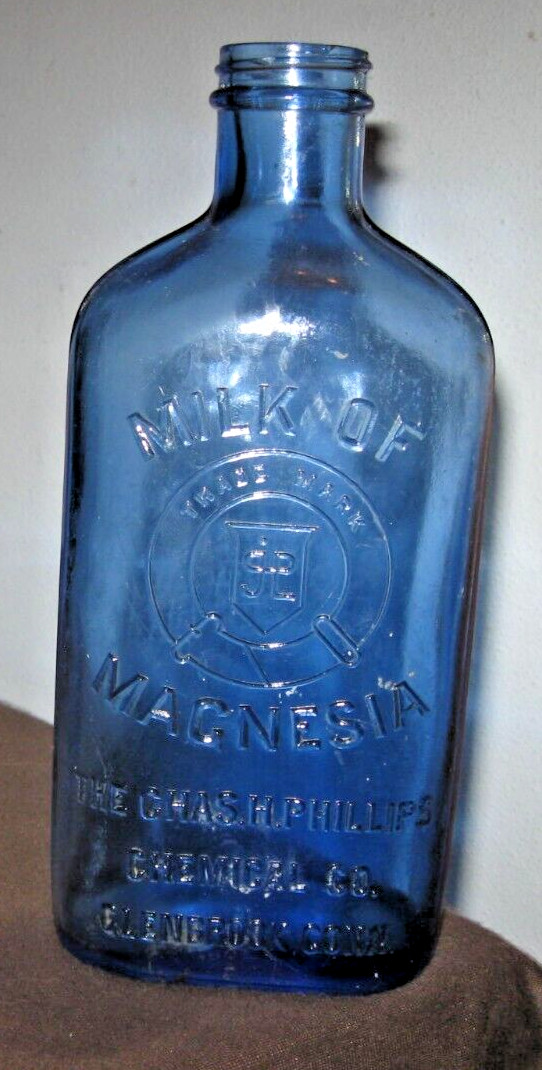 VTG Embossed Cobalt Blue Glass Phillips Milk Of Magnesia Bottle LARGE 9"