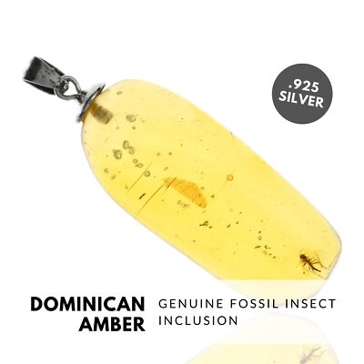 GNAT - Natural Dominican Amber Pendant, Fossil Inclusion, Sterling Silver