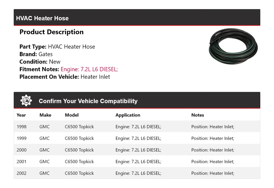 For 1998-2002 GMC C6500 Topkick HVAC Heater Hose Heater Inlet Gates 1999 2000 - Image 2 of 4