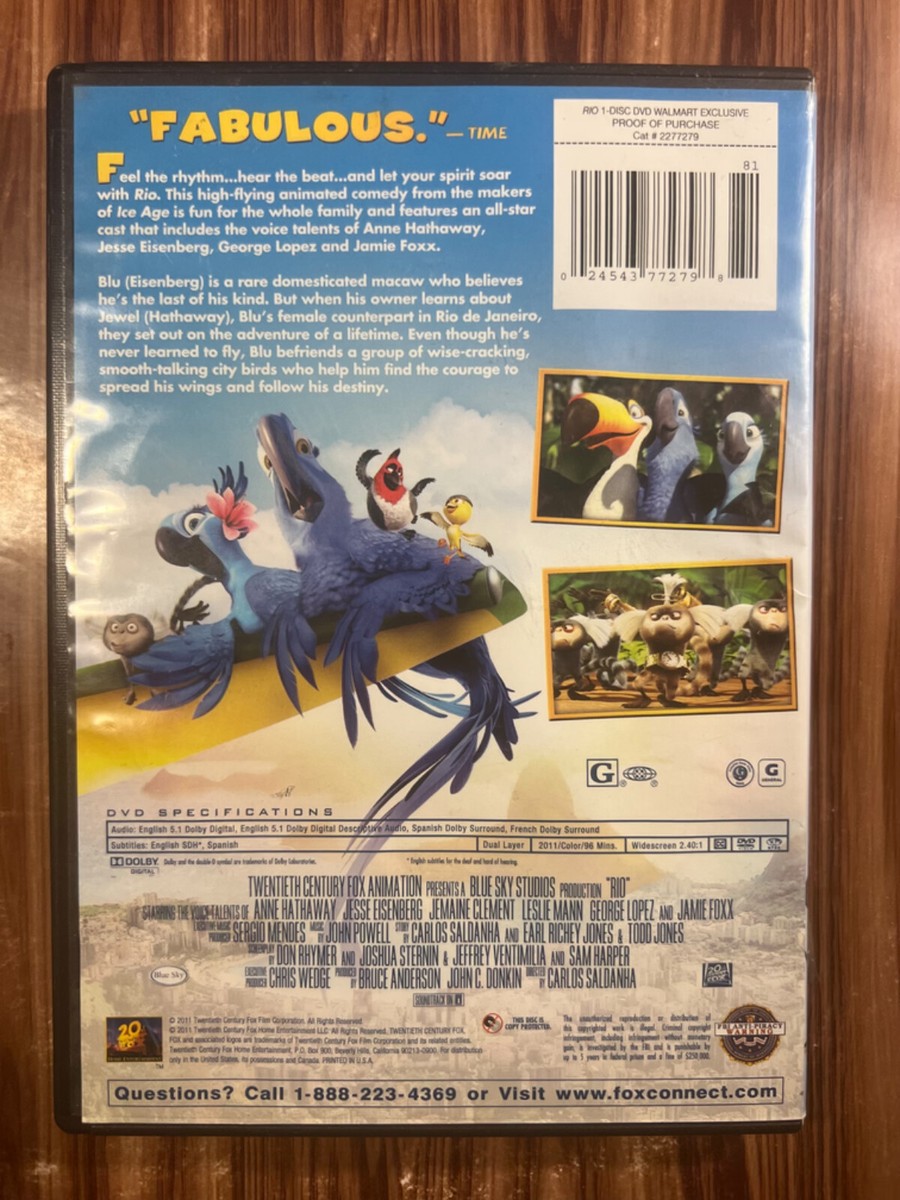 Rio DVD Anne Hathaway George Lopez Jamie Foxx Comedy Animated Blue