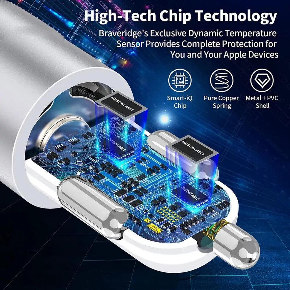 Cable Adaptador Cargador Coche Rápido 40W Para iPhone 15 16 Pro Samsung Doble Tipo C PD Foto 3 de 4