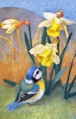 Blue Bird Daffodil Cotton Crazy Quilt Fabric Block Sewing Quilting Multi Sizes