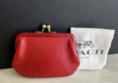 COACH VINTAGE RED/BLACK LEATHER KISSLOCK COIN PUR… - image 1