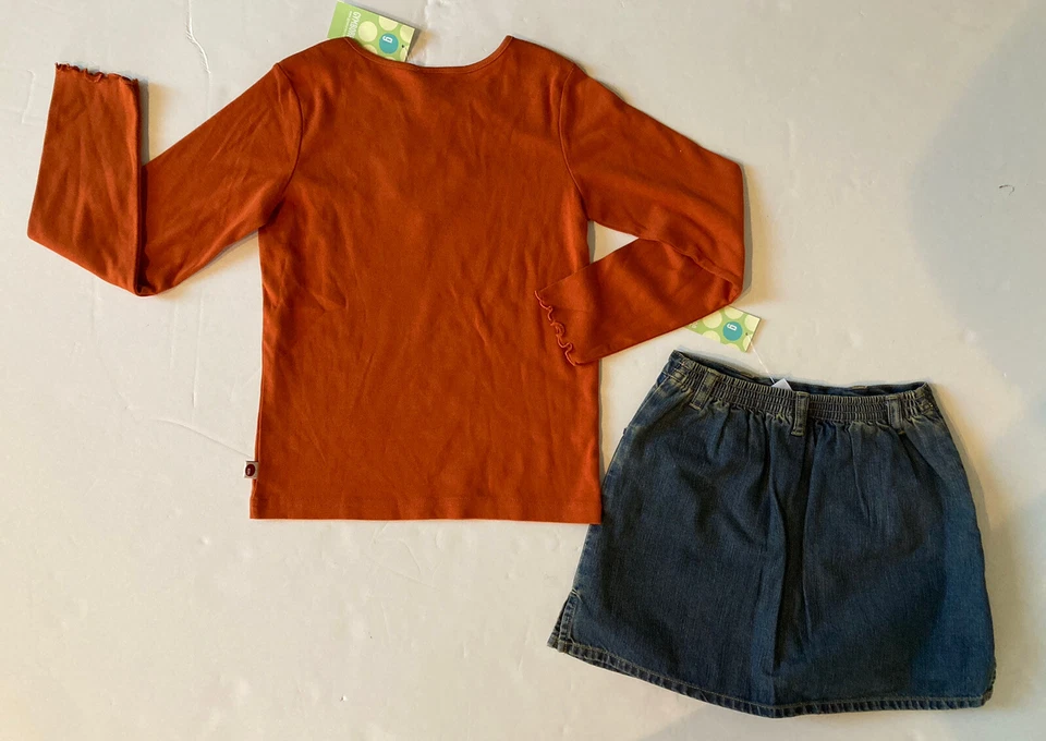 NWT Gymboree Size 8 Cute As a Button Orange Long Sleeve Top & Denim Skort Skirt - Image 2 of 3