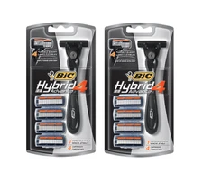 BIC Hybrid 4 Advance 1 Disposable Razor Handle and 4 Refill Cartridges (2 Pack)