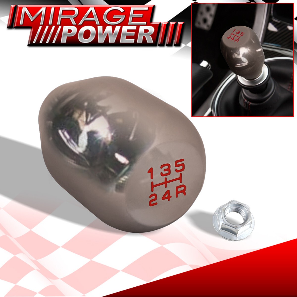 JDM Type-R Style 5-Speed Shift Knob – Fits Honda Civic, Integra, DelSol (M10 X 1.5, Gray/Red Aluminum)