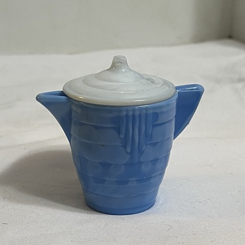 Vintage Akro Agate Glass Blue Children's Creamer w/ Lid - Picture 4 of 12