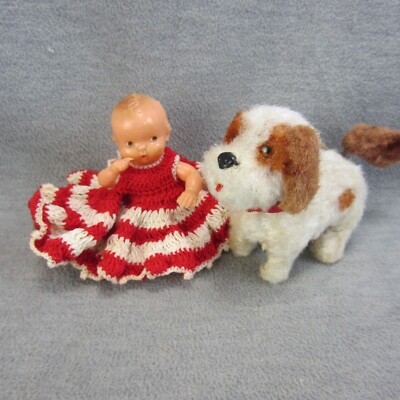 Vintage Wind Up Terrier Puppy & Celluloid IRWIN Doll