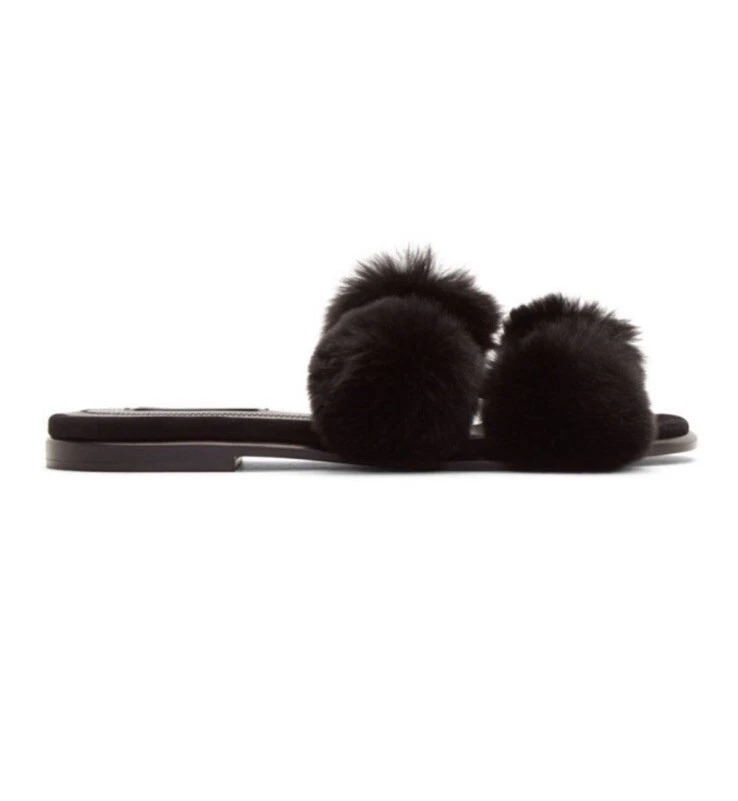 Sandalias Alexander Wang Ava Pompones Piel Negras Slides Talla 36 Foto 2 de 4