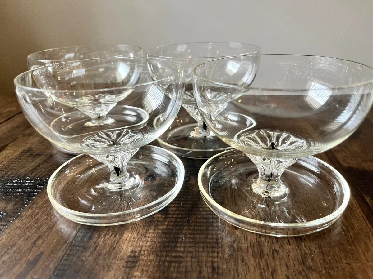 Set of 4 Belfor 'Exquisite' Crystal Dessert Bowl, Black Core Handle,  Vintage 60s