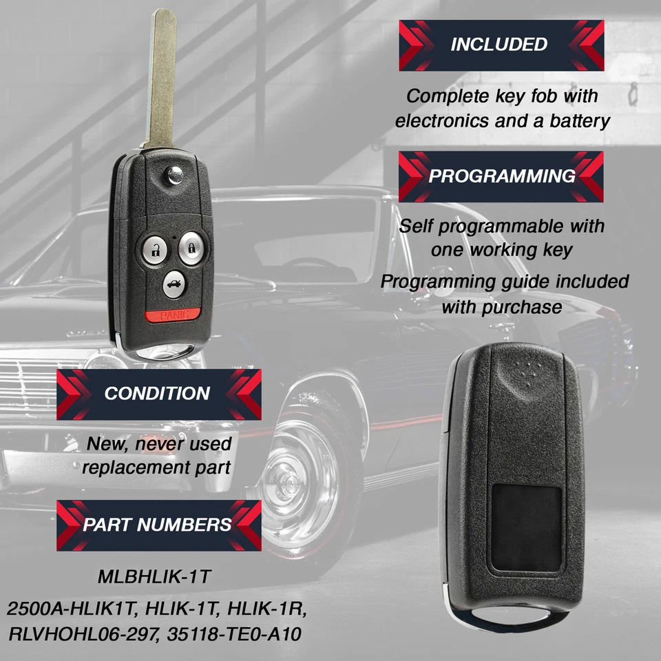 2 Remote Key Fob 4-Button for 2009 2010 2011 2012 2013 2014 Acura TSX MLBHLIK-1T Foto 4 de 4