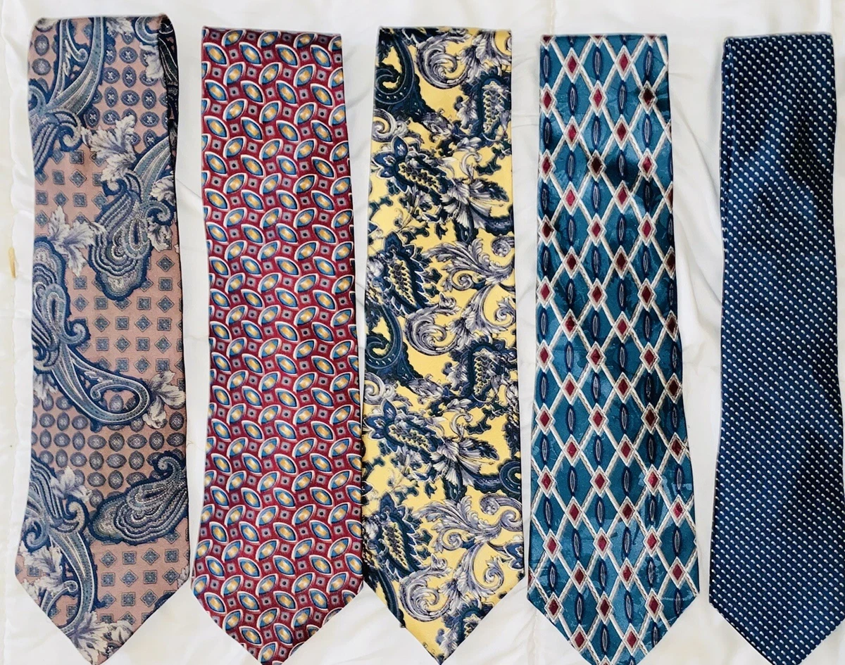 Vintage Silk Men s Printed Ties Lot Of 5 Various Brands Designs 80s 90s