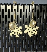 Holiday Winter White Sparkle Snowflake Dangle Earrings Silver Tone Hook