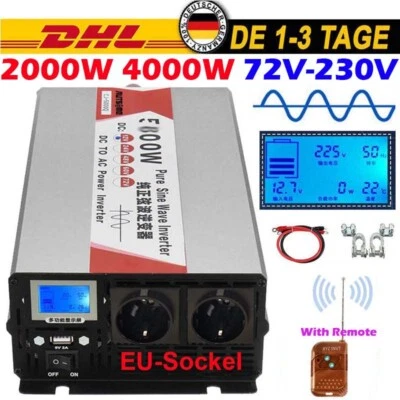 MARKENLOS 2000W 4000W 72V - 230V Reiner Sinus Spannungswandler Wechselrichter Inverter USB