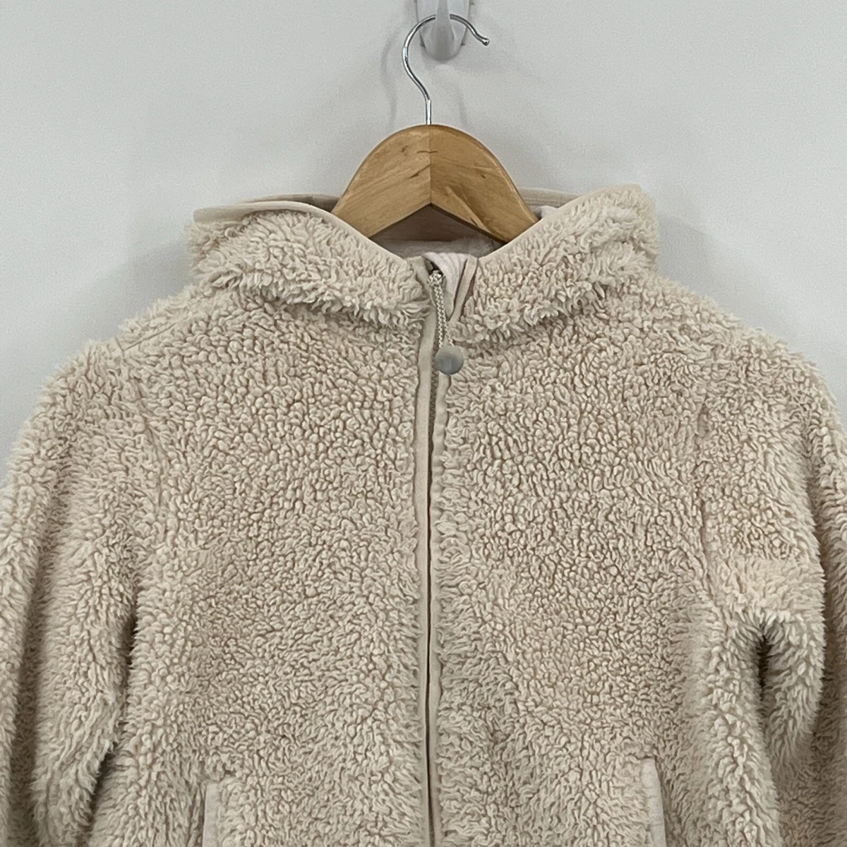 Athleta Jacket Girls Medium 8/10 Cream Teddy Sherpa Fleece Full Zip Hooded  Boho | eBay