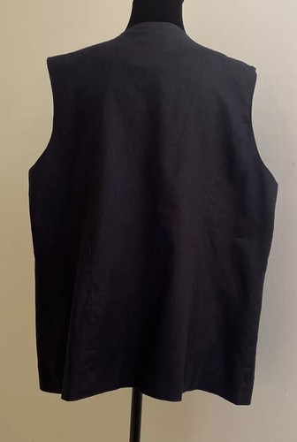 Vtg Stonebridge Black Embroidered Button Up Vest Size 1X Linen/Cotton Lined - Picture 5 of 10
