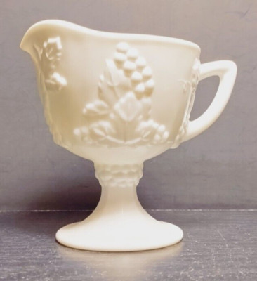 Vintage Harvest Milk Glass Footed Creamer/Sugar Grapes & Leaves