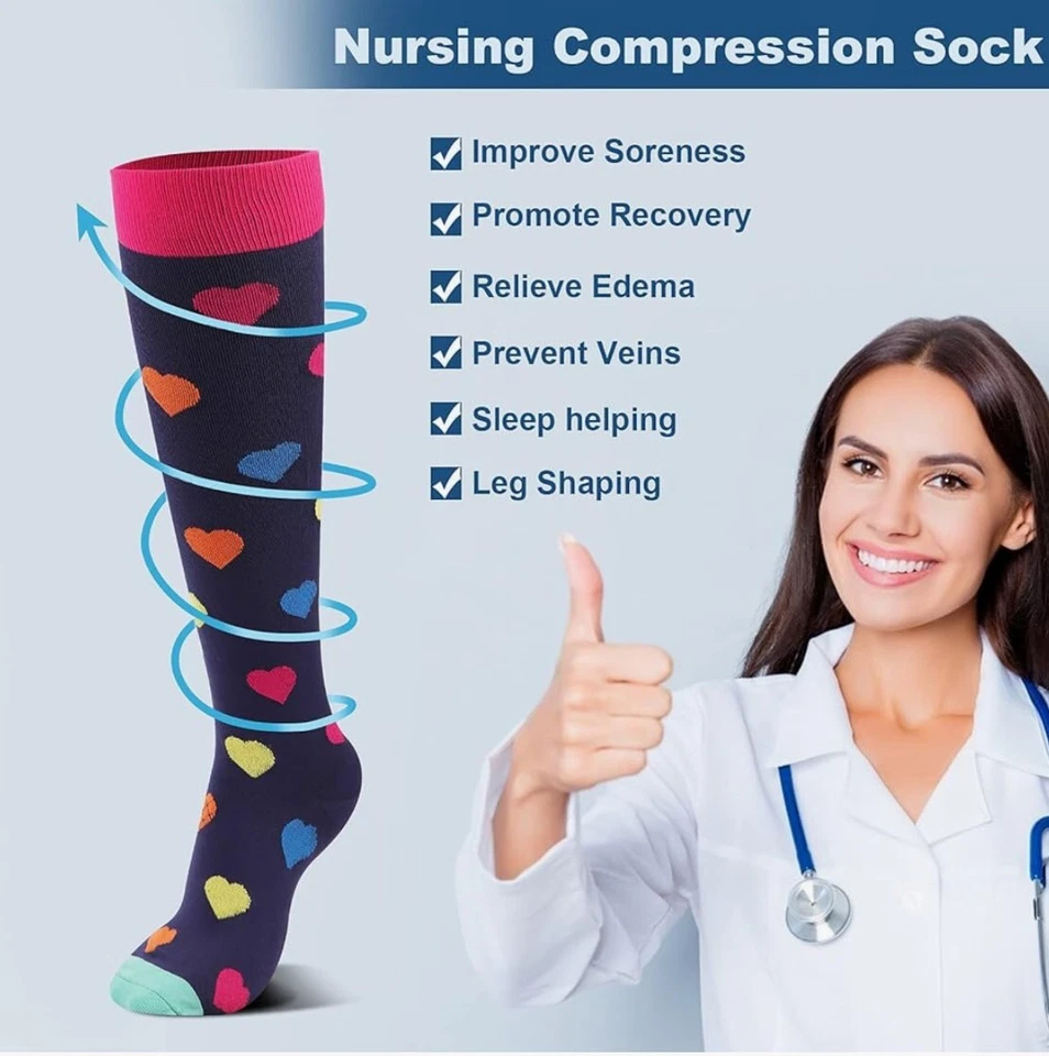 Medical Compression Socks Travel Flight Anti Fatigue Relief Pain Stocking Unisex - Image 2 of 4