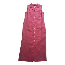 VTG Talbots Maxi Dress Womens 10 Pink Irish Linen Sleeveless Mother Pearl Button