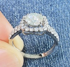 1.75 Ct White Round Cut Vvs1 Moissanite Halo Wedding Ring Sterling Silver Size 7