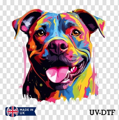 Bunter Pit Bull Hund UV DTF Aufkleber - Glas Laptop Becher Tasse kq901