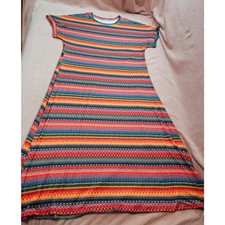Women's Boho Geometric Stripe Print Short Sleeve Maxi Dress, Size XXL