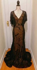 NWT HALSTON Flowy Ruffle Sleeve Embroidered Soutache Gown $695 Size 2