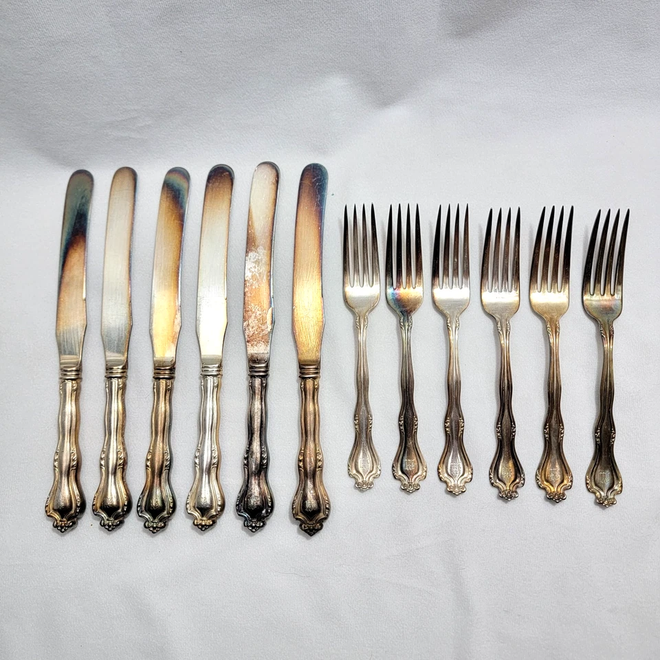 Cuchillos y horquillas (6-10") de diseño Faneuil 1908 de 1847 Rogers Bros Bueno Foto 2 de 4