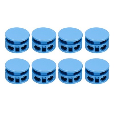 8Pcs Round Cord Locks, 4mm Metal Double Hole Spring Toggle Stopper, Light Blue
