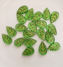 Czech Glass Clear Green Metal Enlaced Leaf Beads 20 Piece A4