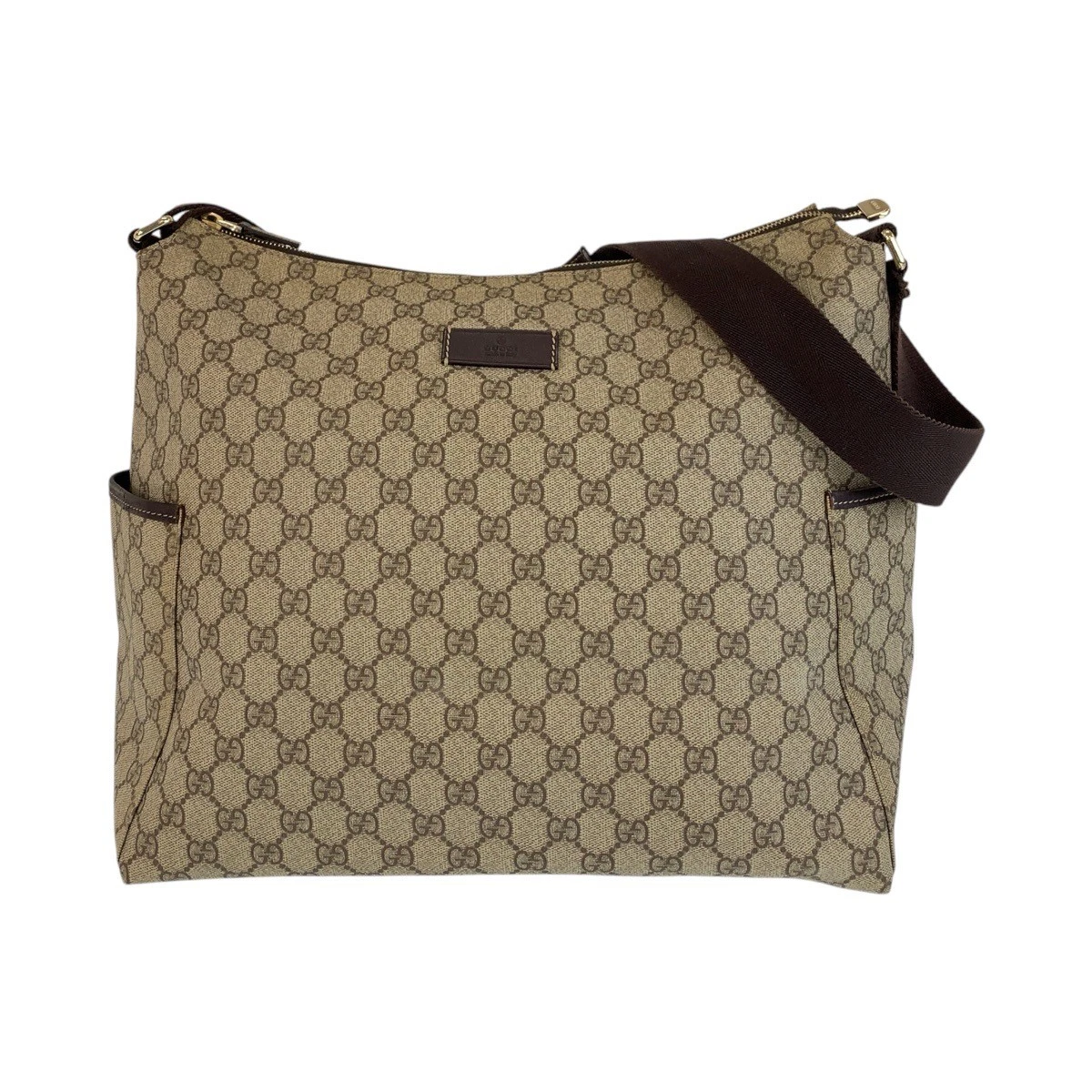 Sac bandoulière GUCCI beige marron ferrures métal doré GG Supreme toile 201767 moi
