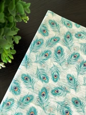PEACOCK FEATHERS Design Print Tissue Paper Sheets Choose Size & Package Amount