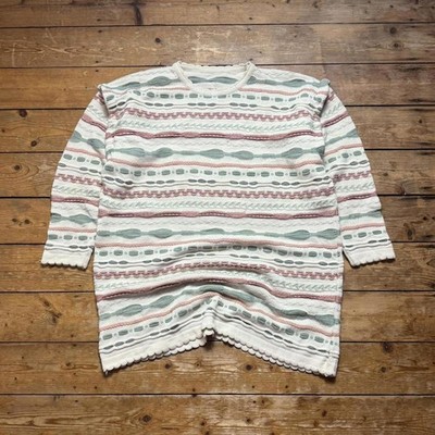 Vintage Coogi Style strukturierter 3D Strick Pullover Pulli Medium Damen