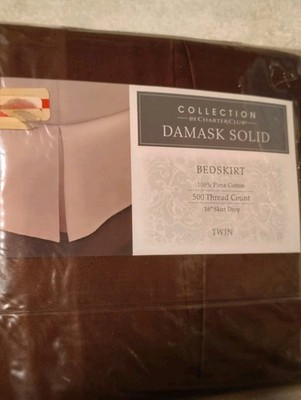 Charter Club Brown Solid Damask King Bedskirt 500 Thread 16in Drop New With Tags