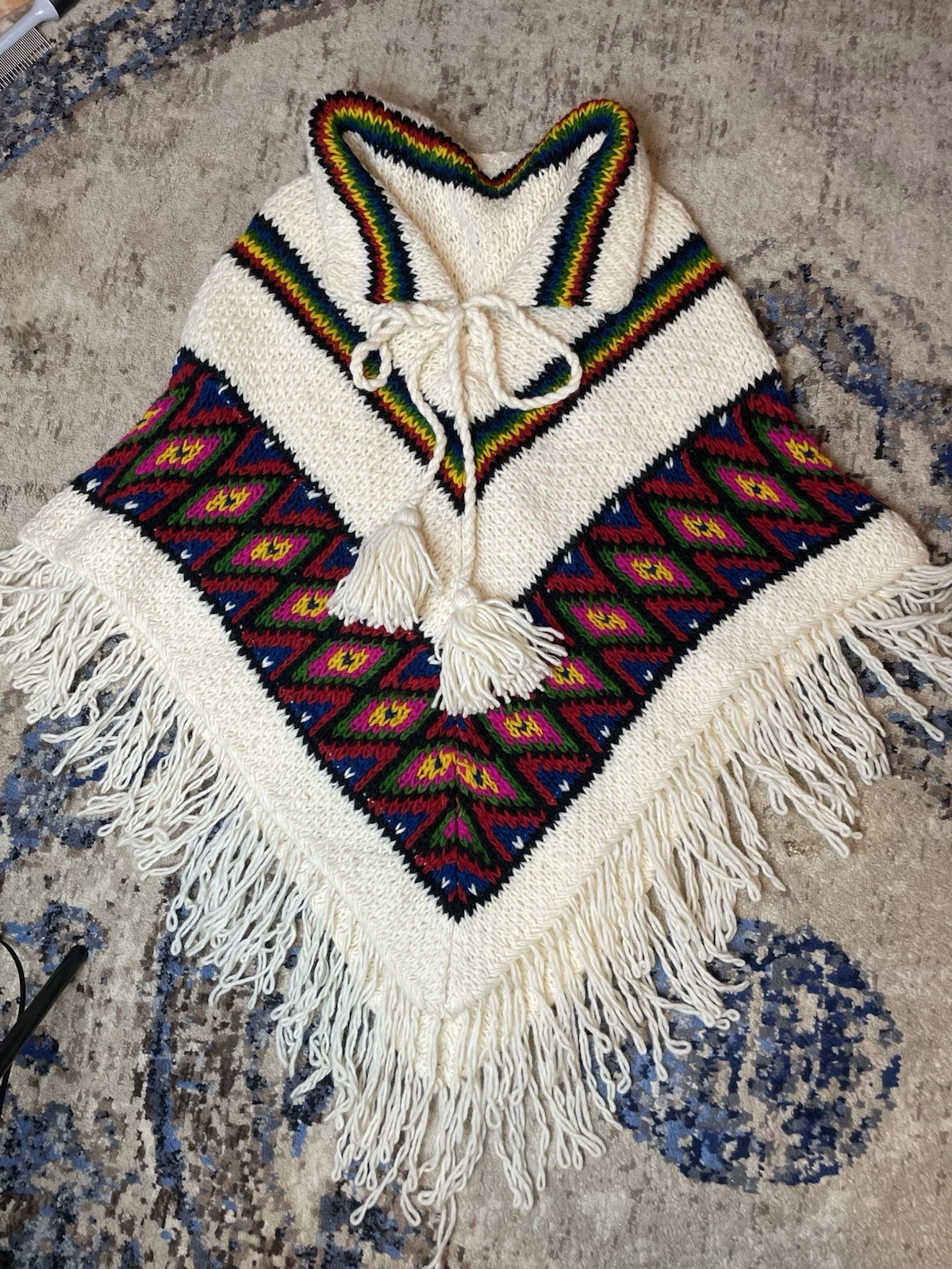 Knit Shawl Rainbow One Size Yarn Poncho