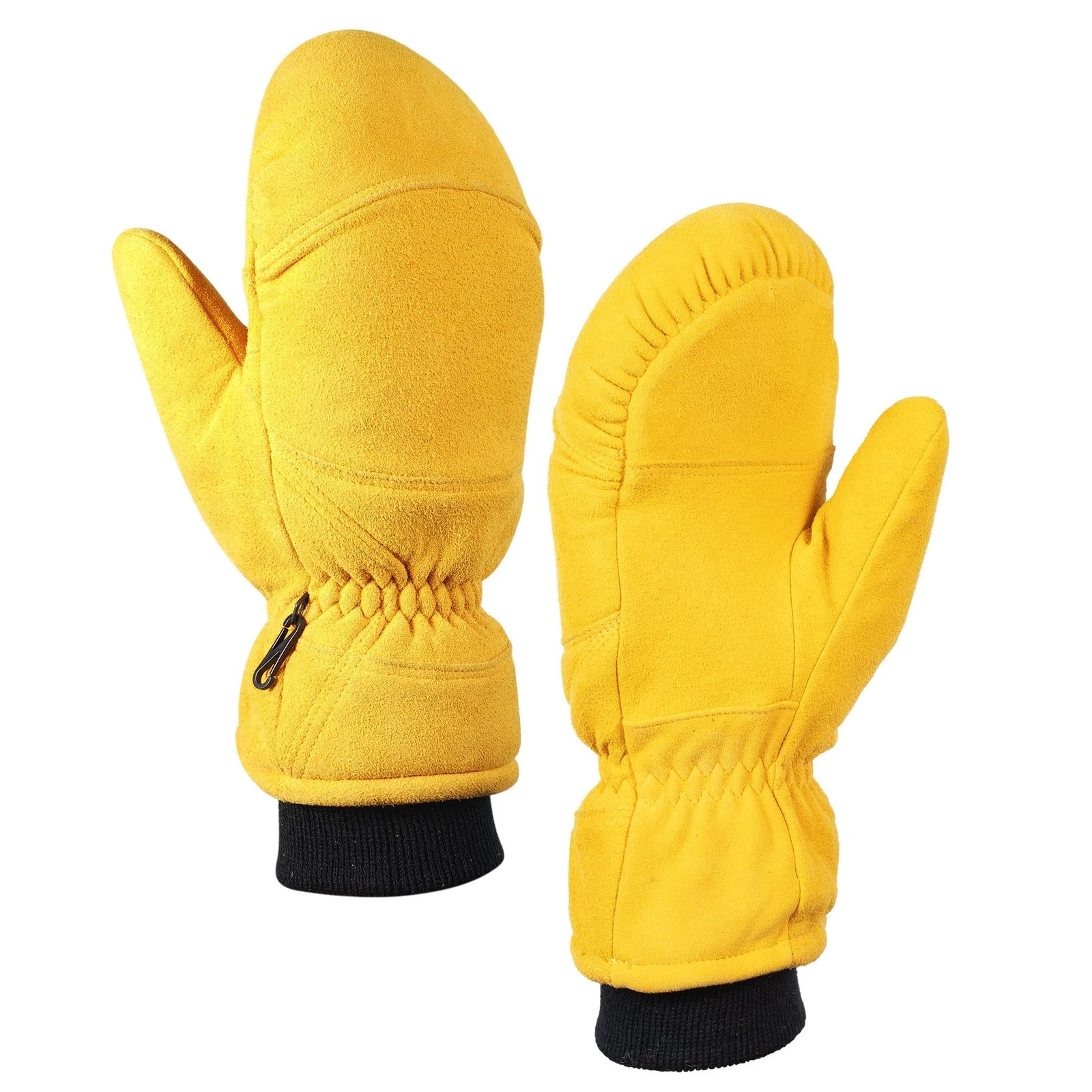 Full Genuine Deerskin Suede Leather Mittens with Pile Lining, Winter Gloves f...