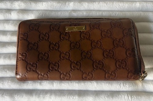Pre-loved ❤️ Gucci GG Leather Long Wallet Guccissima Brown Logo