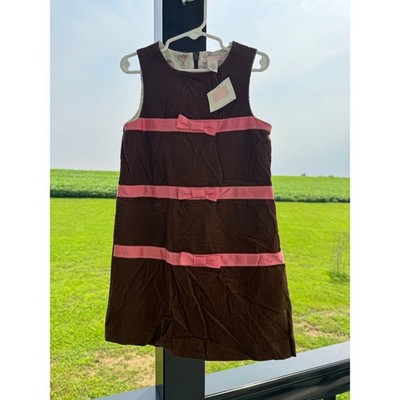 Janie and Jack NWT Girls Chocolate Brown Corduroy Pink Bow Shift Dress (Size 5T)