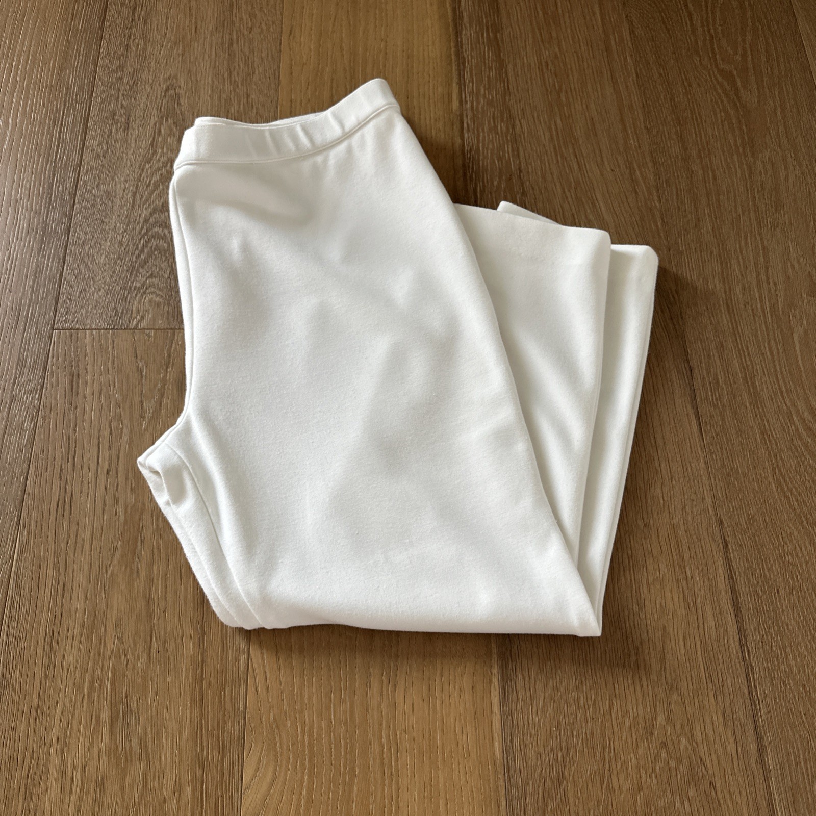 Joan Vass Women’s Size 1X High Rise Slim Fit Casual Knit Pants Ivory Cream