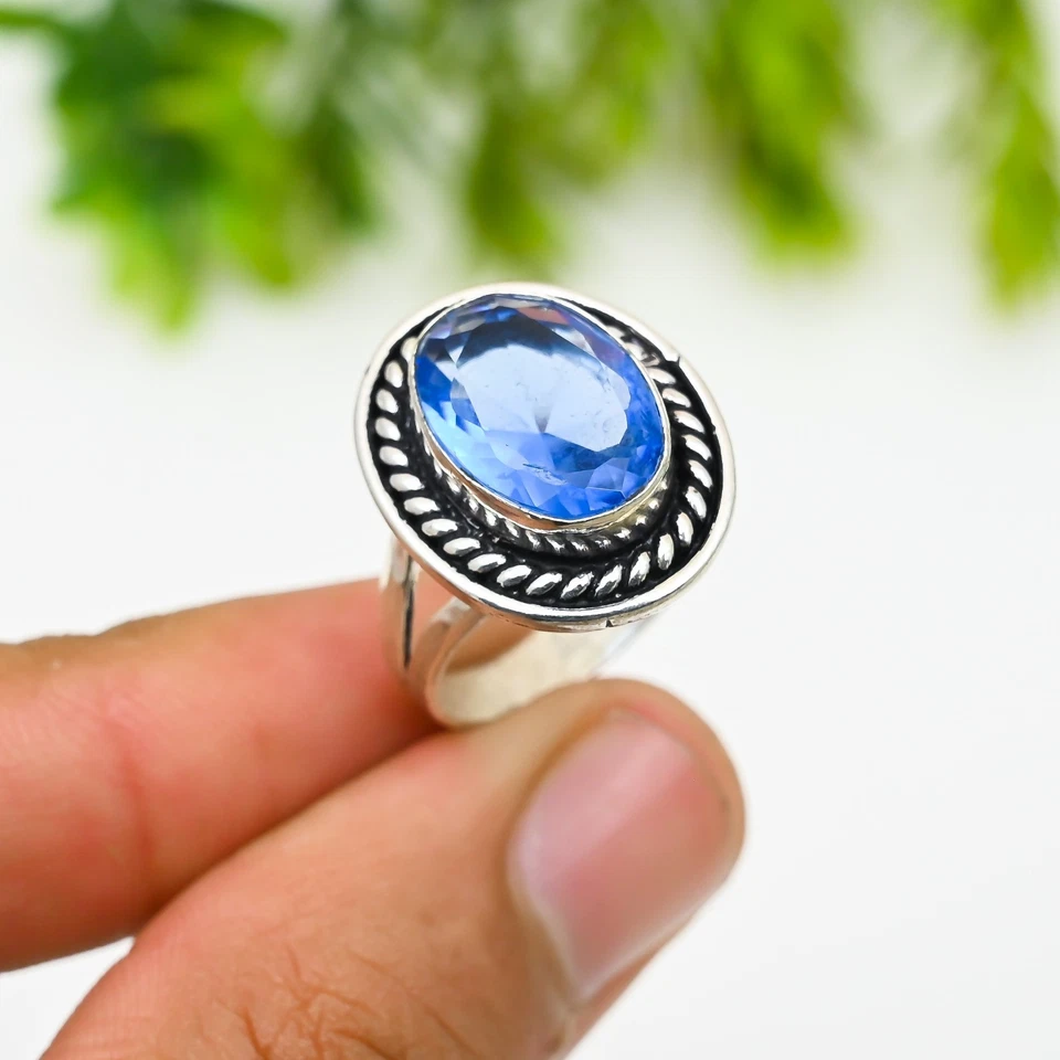 Blue Iolite Gemstone Oval 925 Sterling Silver Handmade Jewelry Ring For Gift Her - Image 4 of 4