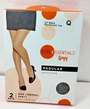 L'eggs Stylessentials Reg Top Pantyhose Sz Q Off Black Reinforced Toe 2 Pairs