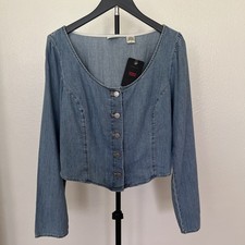 Levis Womens Denim Scoop Neck Button Down Lon...