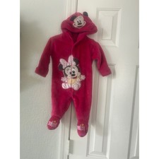 Disney Minnie Mouse Pink Fleece Hooded Footed Sleeper One Piece Pajamas Baby
