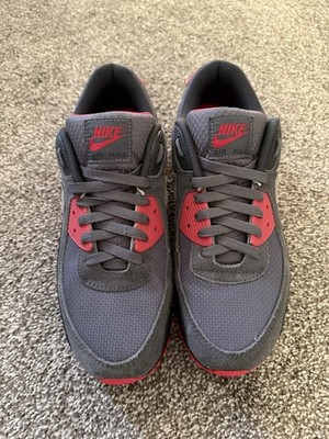Nike Air Max 90 Iron Grey Fire Red DM0029-007 Gray Red Black Suede Men's Sneaker
