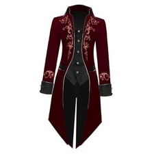 Men Medieval Steampunk Tailcoat for Halloween Costume Men, Wine Red Large