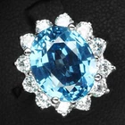 Alluring Swiss Blue Topaz Oval 5.45Ct 925 Sterling Silver White Gold Halo Rings