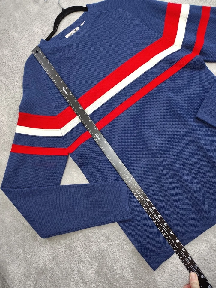Suéter Obermeyer Para Hombres Talla M Azul Marino Mezcla de Lana a Rayas Cuello Redondo Tejido Gofre Esquí Foto 2 de 4